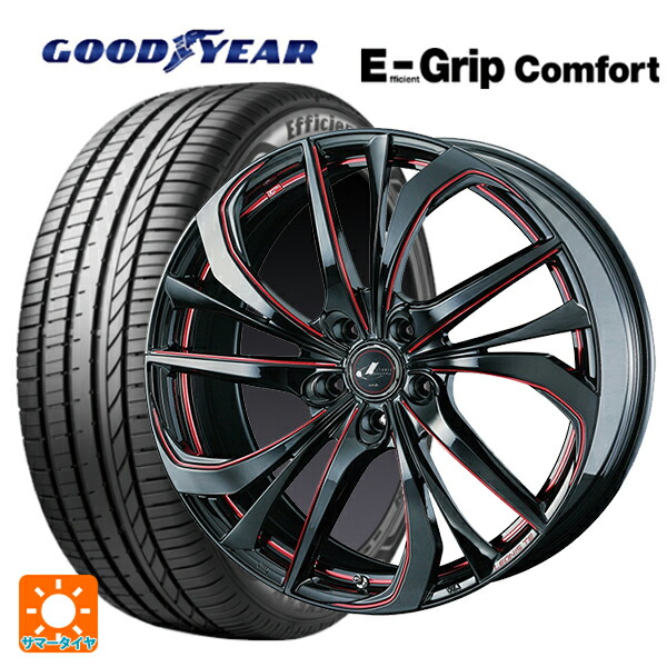 スバル レガシィアウトバック(BS系)用 225/60R18 100V グッドイヤー エフィシェントグリップ コンフォート ウェッズ レオニス TE BK/SC(RED) 新品サマータイヤホイール 4本セット