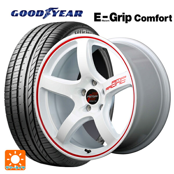 215/50R17 95V XL グッドイヤー エフィシェントグリップ コンフォート エムアイディー MIDレーシング R50 ホワイト/リムレッドライン 17-7J 国産車用 サマータイヤホイール4本セット|タイヤホイール専門店コニシタイヤ