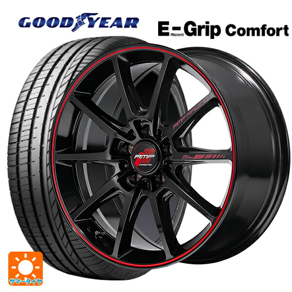215/45R18 93W XL グッドイヤー エフィシェントグリップ コンフォート エムアイディー MIDレーシング R25 プラス ブラック/リムレッドライン 18-7.5J 国産車用 サマータイヤホイール4本セット