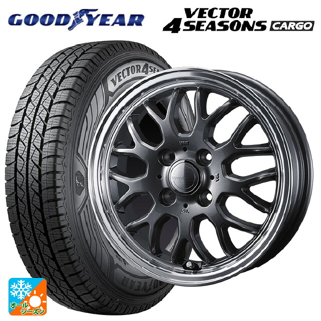 145/80R12 80/78N グッドイヤー ベクター4シーズンズ カーゴ ウェッズ グラフト 9M ガンメタ/リムポリッシュ 12-4J 国産車用 オールシーズンタイヤホイール4本セット