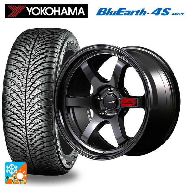 225/50R18 99W XL ヨコハマ ブルーアース4S AW21 # エムアイディー MIDレーシング R06 クリスタルブラック 18-7.5J 国産車用 オールシーズンタイヤホイール4本セット