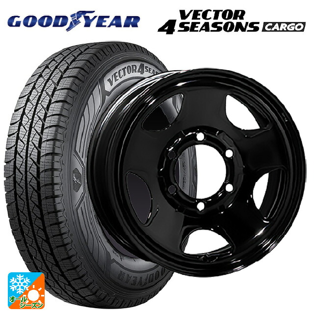 195/80R15 107/105N グッドイヤー ベクター4シーズンズ カーゴ トピー S54A ブラック（スチール） 15-6J 国産車用 オールシーズンタイヤホイール4本セット