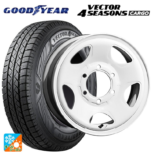 195/80R15 107/105N グッドイヤー ベクター4シーズンズ カーゴ トピー S54A ホワイト（スチール） 15-6J 国産車用 オールシーズンタイヤホイール4本セット