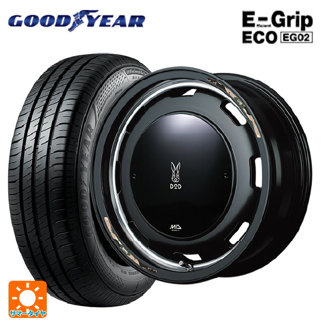 ミツビシ デリカミニ(4WD車)(B3系)用 165/60R15 77H グッドイヤー エフィシェントグリップ エコ EG02 エムアイディー ウシャリントバリ セミグロスブラック/リムヴァーレイポリッシュ 新品サマータイヤホイール 4本セット