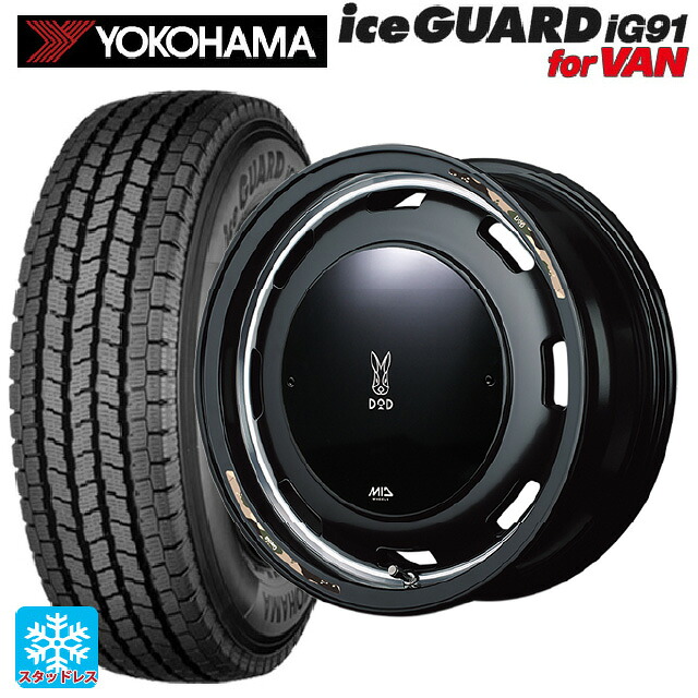 スズキ ジムニーノマド(JC74W)用 225/75R16 118/116L ヨコハマ アイスガード IG91 for VAN エムアイディー ウシャリントバリ セミグロスブラック/リムヴァーレイポリッシュ 新品スタッドレスタイヤホイール 4本セット｜タイヤホイール専門店コニシタイヤ