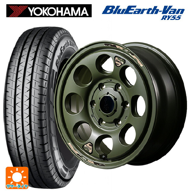 195/80R15 107/105Q ヨコハマ ブルーアースVan RY55C エムアイディー ウシャリン セミグロスODグリーン 15-6J 国産車用 サマータイヤホイール4本セット
