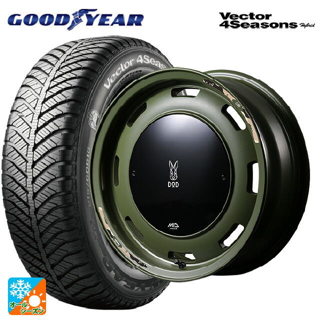 215/65R16 98H グッドイヤー ベクターフォーシーズンズ ハイブリッド エムアイディー ウシャリントバリ セミグロスODグリーン 16-6J 国産車用 オールシーズンタイヤホイール4本セット
