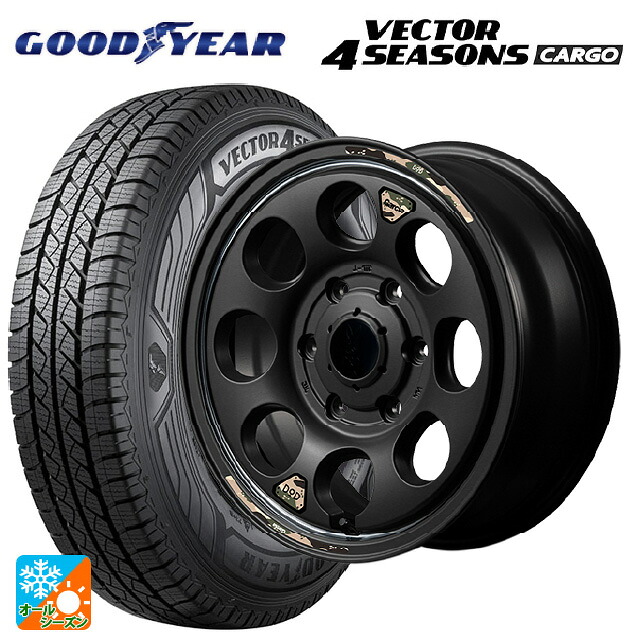 195/80R15 107/105N グッドイヤー ベクター4シーズンズ カーゴ エムアイディー ウシャリン セミグロスブラック/リムヴァーレイポリッシュ 15-6J 国産車用 オールシーズンタイヤホイール4本セット