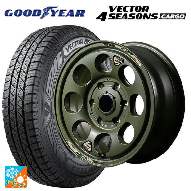 195/80R15 107/105N グッドイヤー ベクター4シーズンズ カーゴ エムアイディー ウシャリン セミグロスODグリーン 15-6J 国産車用 オールシーズンタイヤホイール4本セット