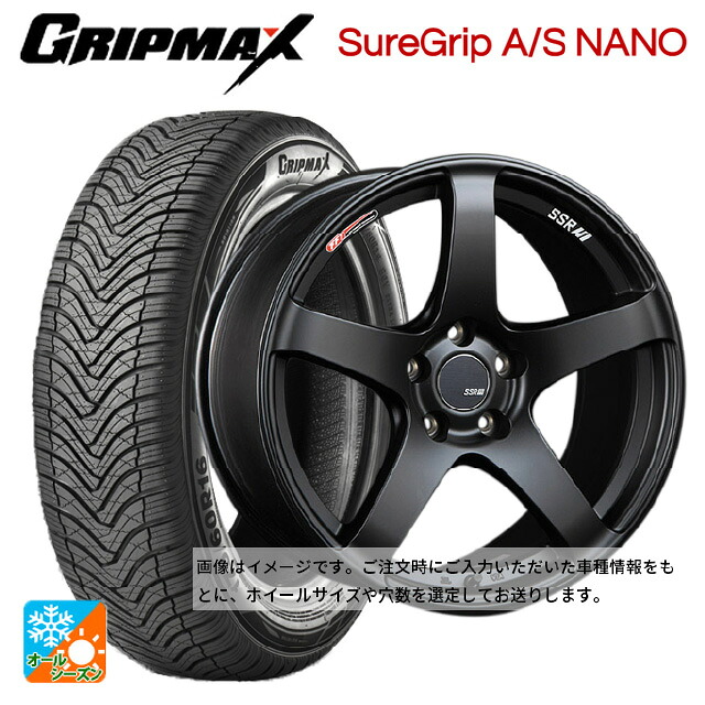195/60R17 90H グリップマックス シュアグリップ A/S ナノ ブラックレター タナベ SSR GT V01 フラットブラック/レッドライン 17-7J 国産車用 オールシーズンタイヤホイール4本セット
