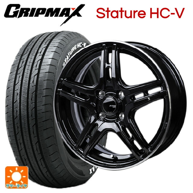 145/80R12 80/78Q グリップマックス スタチャーHCV ホワイトレター ジャパン三陽 ジェーピースタイル R52 パールブラック/フランジカットポリッシュ 12-4J 国産車用 サマータイヤホイール4本セット