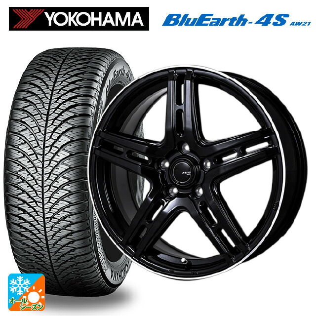 225/50R18 99W XL ヨコハマ ブルーアース4S AW21 # ジャパン三陽 ジェーピースタイル R52 パールブラック/フランジカットポリッシュ 18-7J 国産車用 オールシーズンタイヤホイール4本セット｜タイヤホイール専門店コニシタイヤ