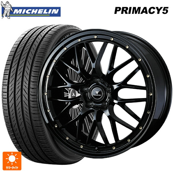225/40R19 93W XL ミシュラン プライマシー5 正規品 ウェッズ ノヴァリス アセットエムワン ブラック/ゴールドピアス 19-8J 国産車用 サマータイヤホイール4本セット