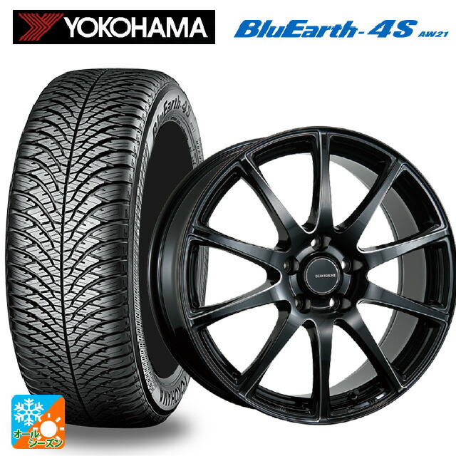 225/50R18 99W XL ヨコハマ ブルーアース4S AW21 # ブリヂストン エコフォルム CRS23 B/MN 18-7.5J 国産車用 オールシーズンタイヤホイール4本セット