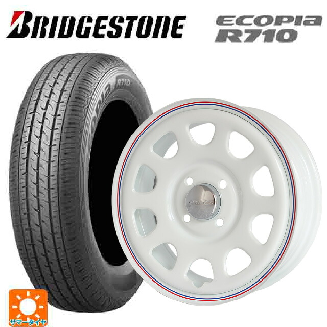 145/80R12 80/78N ブリヂストン エコピア R710 正規品 # ジャパン三陽 デイトナズ G2 デザイン ホワイト(レッド/ブルーライン) 12-4J 国産車用 サマータイヤホイール4本セット｜タイヤホイール専門店コニシタイヤ