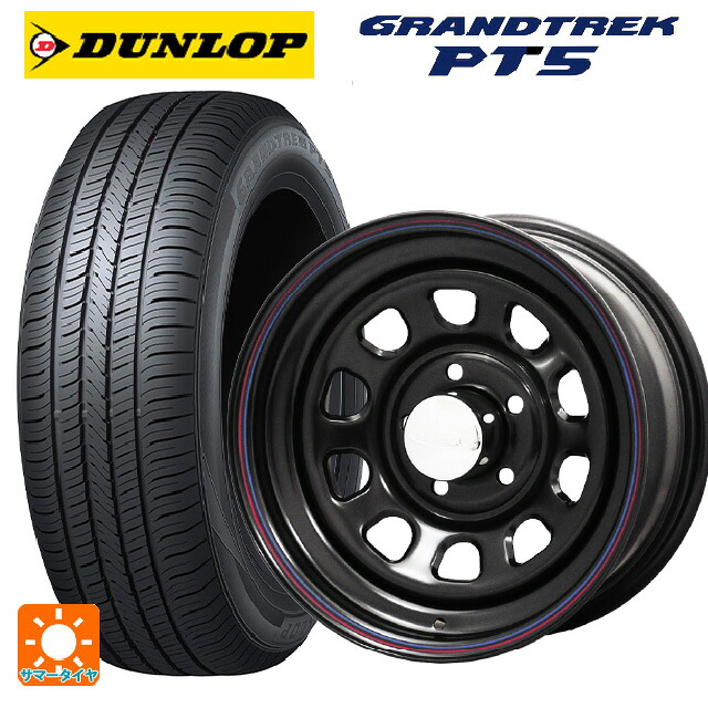 215/65R16 98H ダンロップ グラントレックPT5 ジャパン三陽 デイトナズ デザイン ブラック(レッド/ブルーライン) 16-6J 国産車用 サマータイヤホイール4本セット|タイヤホイール専門店コニシタイヤ