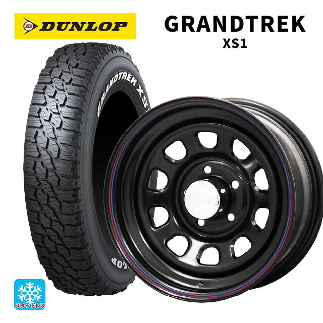 スズキ ジムニーノマド(JC74W)用 215/70R16 100/97N ダンロップ グラントレックXS1 ホワイトレター ジャパン三陽 デイトナズ デザイン ブラック(レッド/ブルーライン) 新品スタッドレスタイヤホイール 4本セット