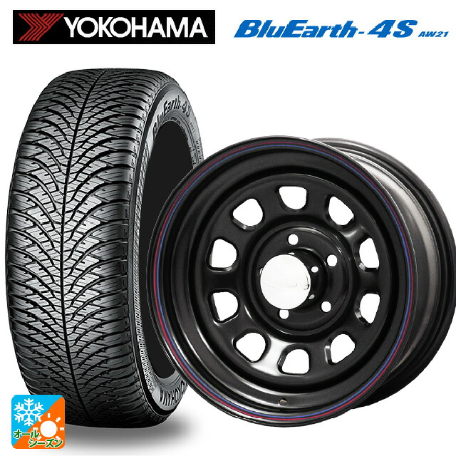 スズキ ジムニーシエラ(74系)用 215/70R16 100H ヨコハマ ブルーアース4S AW21 ジャパン三陽 デイトナズ デザイン ブラック(レッド/ブルーライン) 新品オールシーズンタイヤホイール 4本セット
