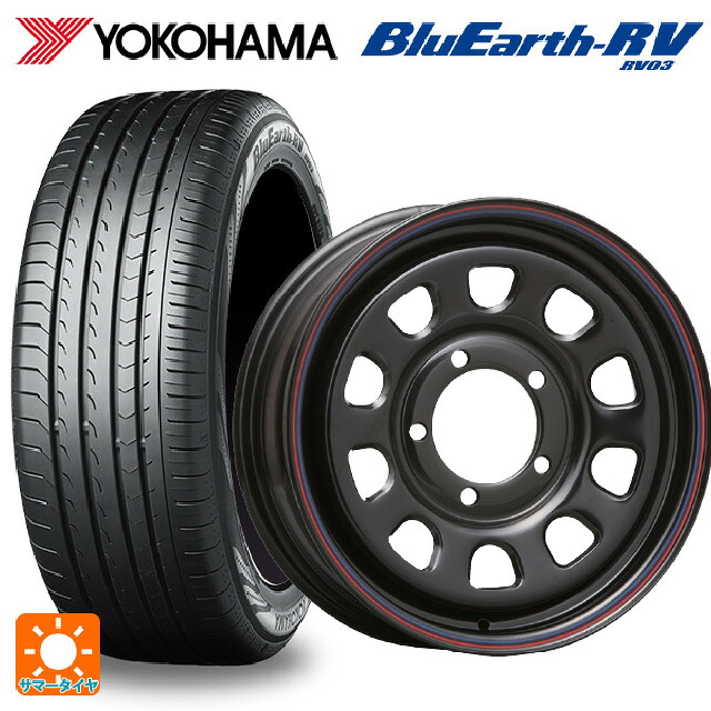 215/65R16 98H ヨコハマ ブルーアース RV03 # モリタ デイトナズ ブラック(レッド/ブルーライン) 16-6J 国産車用 サマータイヤホイール4本セット