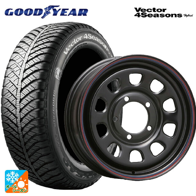 215/65R16 98H グッドイヤー ベクターフォーシーズンズ ハイブリッド モリタ デイトナズ ブラック(レッド/ブルーライン) 16-5.5J 国産車用 オールシーズンタイヤホイール4本セット