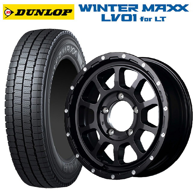 スズキ ジムニーノマド(JC74W)用 225/75R16 118/116N ダンロップ ウィンターマックス LV01 for VAN エムアイディー ナイトロパワー M10パーシングJ セミグロスブラック／マシニング 新品スタッドレスタイヤホイール 4本セット