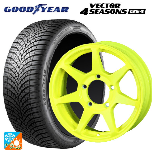 215/65R16 102V XL グッドイヤー ベクター4シーズンズ ジェン3 ドゥオール CST ゼロワンハイパー +J 鋳出しロゴ 蛍光イエロー 16-6J 国産車用 オールシーズンタイヤホイール4本セット