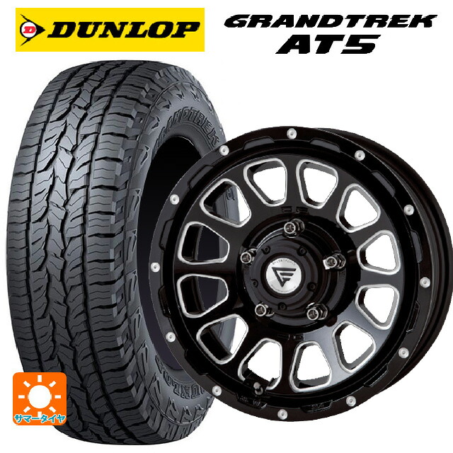 スズキ ジムニーノマド(JC74W)用 215/70R16 100T ダンロップ グラントレックAT5 ブラックレター エクシズルライン デルタフォース オーバル ブラックマシニング 新品サマータイヤホイール 5本セット