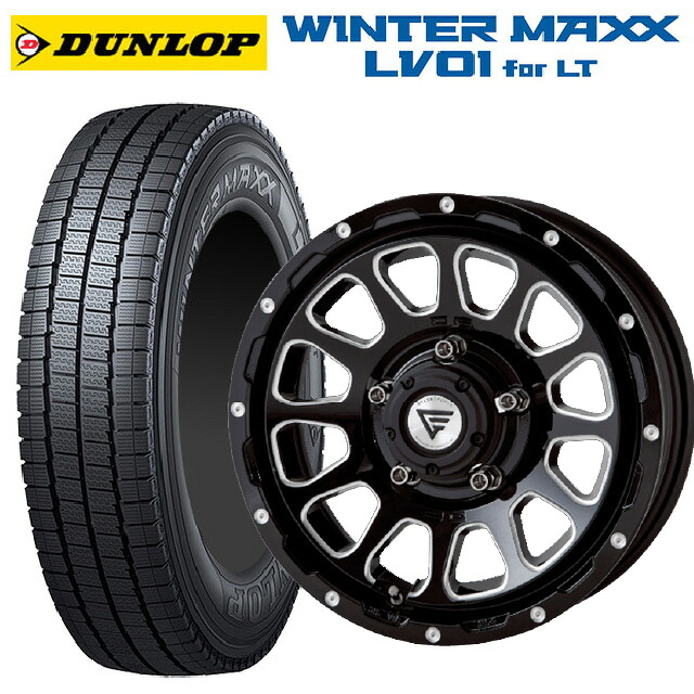 スズキ ジムニー(64系)用 185/85R16 111/109N ダンロップ ウィンターマックス LV01 for VAN エクシズルライン デルタフォース オーバル # ブラックマシニング 新品スタッドレスタイヤホイール 5本セット