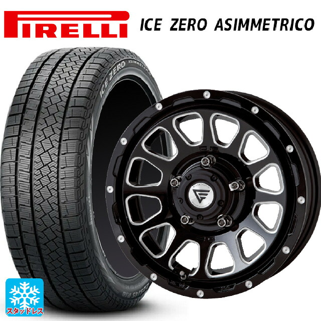 215/65R16 98T ピレリ アイスゼロ アシンメトリコ 正規品 # エクシズルライン デルタフォース オーバル ブラックマシニング 16-6J 国産車用 スタッドレスタイヤホイール4本セット
