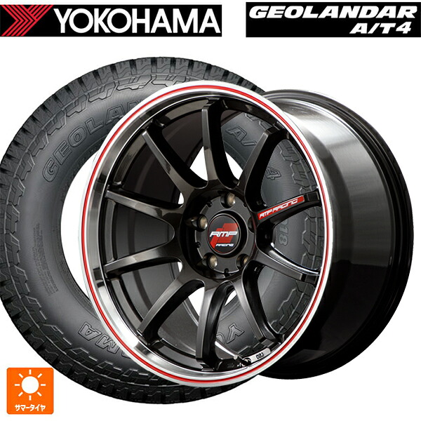225/55R18 98H ヨコハマ ジオランダー AT4 G018 ブラックレター 正規品 エムアイディー MIDレーシング R10 クリスタルブラック/リムポリッシュ+レッド 18-7.5J 国産車用 サマータイヤホイール4本セット|タイヤホイール専門店コニシタイヤ