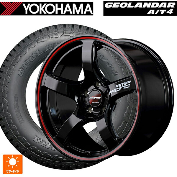 225/55R18 98H ヨコハマ ジオランダー AT4 G018 ブラックレター 正規品 エムアイディー MIDレーシング R50 ブラック/リムレッドライン 18-7.5J 国産車用 サマータイヤホイール4本セット|タイヤホイール専門店コニシタイヤ