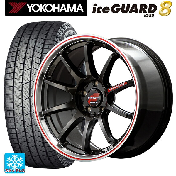 トヨタ GRカローラ(4BA-GZEA14H)用 235/40R18 95Q XL ヨコハマ アイスガード8(IG80) エムアイディー MIDレーシング R10 # クリスタルブラック/リムポリッシュ+レッド 新品スタッドレスタイヤホイール 4本セット|タイヤホイール専門店コニシタイヤ