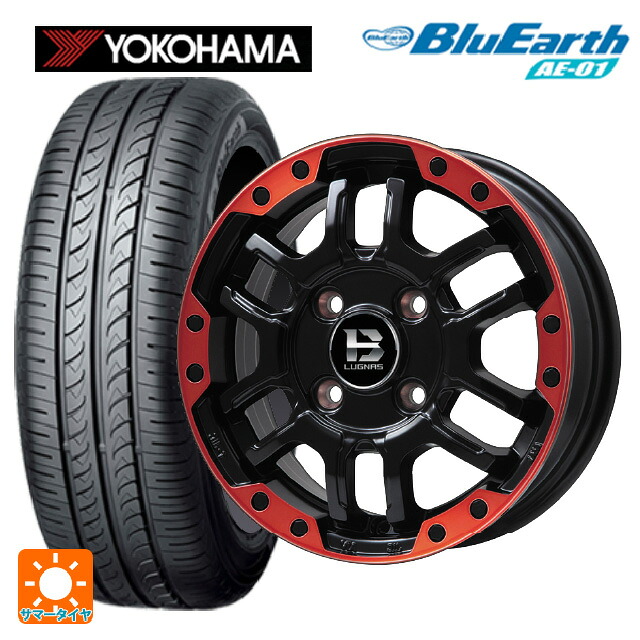 ミツビシ デリカミニ(4WD車)(B3系)用 165/65R15 81S ヨコハマ ブルーアース AE01 ビックウェイ ビーラグナス エフアールディー マットブラックリムレッド 新品サマータイヤホイール 4本セット