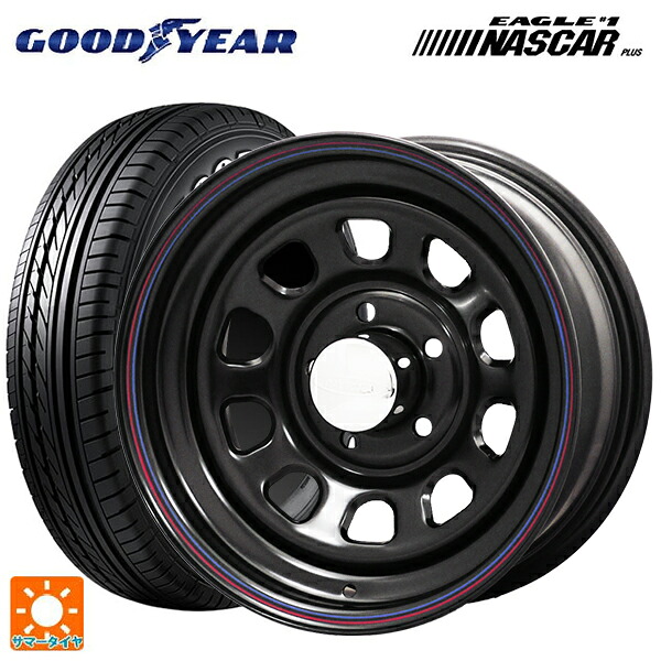 在庫有 スズキ ジムニーシエラ(74系)用 195/80R15 107/105N グッドイヤー イーグル ナンバー1 ナスカープラス ホワイトレター ジャパン三陽 デイトナズ デザイン ブラック(レッド/ブルーライン) 新品サマータイヤホイール 4本セット