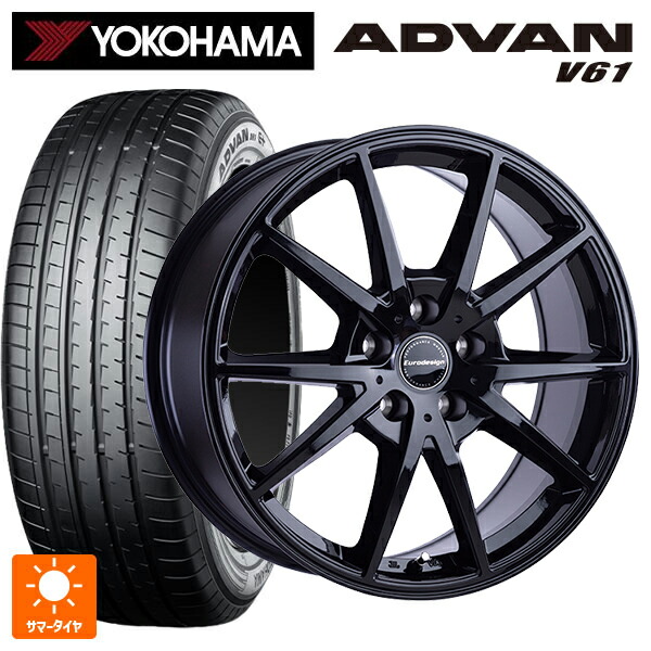 スバル フォレスター(SL系)用 225/55R18 98H ヨコハマ アドバン V61 正規品 阿部商会 ユーロデザイン スウィンドン グロスブラック 新品サマータイヤホイール 4本セット