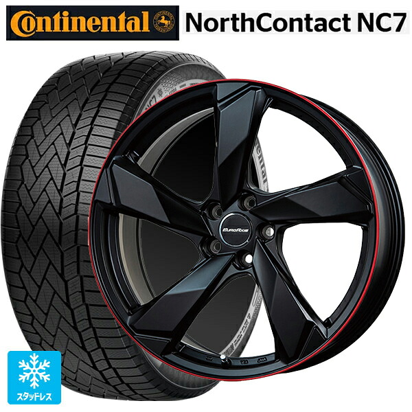 ジャガー E-PACE(DF2系)用 235/55R19 105T XL コンチネンタル ノースコンタクトNC7 正規品 ユーロアクシス クロスエッジ マットブラック/レッドリム 新品スタッドレスタイヤホイール 4本セット
