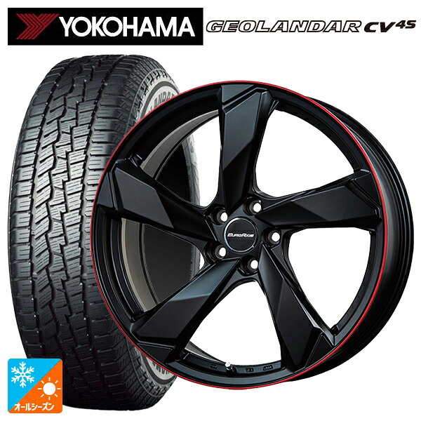プジョー 3008(P8系)用 225/55R18 98V ヨコハマ ジオランダー CV 4S G061 正規品 ユーロアクシス クロスエッジ マットブラック/レッドリム 新品オールシーズンタイヤホイール 4本セット｜タイヤホイール専門店コニシタイヤ 126,335円