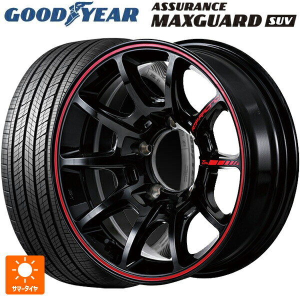スズキ ジムニー(64系)用 215/70R16 100H グッドイヤー アシュアランス マックスガード SUV エムアイディー MIDレーシング R25 プラス ブラック/リムレッドライン 新品サマータイヤホイール 5本セット