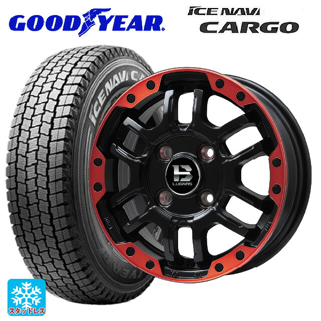 145/80R12 80/78N グッドイヤー アイスナビ カーゴ ビックウェイ ビーラグナス エフアールディー マットブラックリムレッド 12-4J 国産車用 スタッドレスタイヤホイール4本セット
