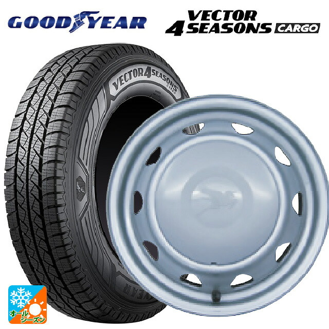 145/80R12 80/78N グッドイヤー ベクター4シーズンズ カーゴ ウェッズ キャロウィン PK401F スチール(シルバー) 12-4J 国産車用 オールシーズンタイヤホイール4本セット