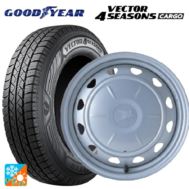 トヨタ プロボックス(160系)用 155/80R14 88/86N グッドイヤー ベクター4シーズンズ カーゴ ウェッズ キャロウィン PC553 スチール(シルバー) 新品オールシーズンタイヤホイール 4本セット｜タイヤホイール専門店コニシタイヤ 78,570円
