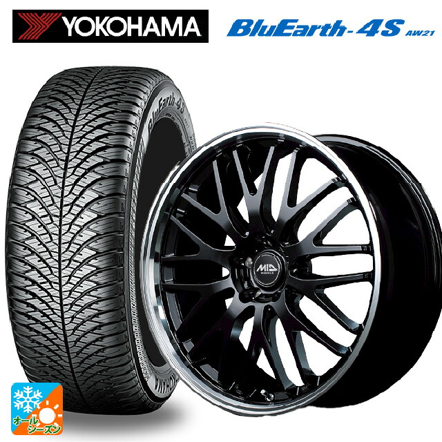 ホンダ ヴェゼル(RV系)用 225/50R18 99W XL ヨコハマ ブルーアース4S AW21 # エムアイディー MIDホイール エグゼ10 グロッシーブラック/リムポリッシュ 新品オールシーズンタイヤホイール 4本セット|タイヤホイール専門店コニシタイヤ