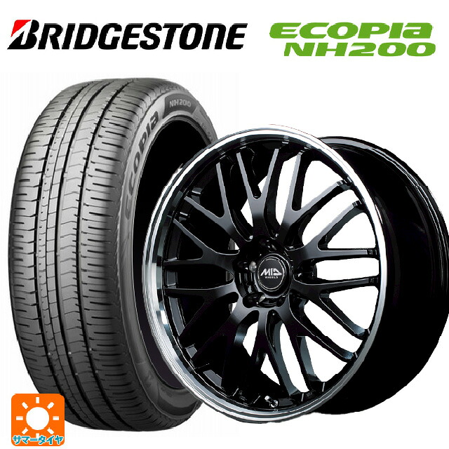 215/45R18 93W XL ブリヂストン エコピア NH200 正規品 エムアイディー MIDホイール エグゼ10 グロッシーブラック/リムポリッシュ 18-7J 国産車用 サマータイヤホイール4本セット
