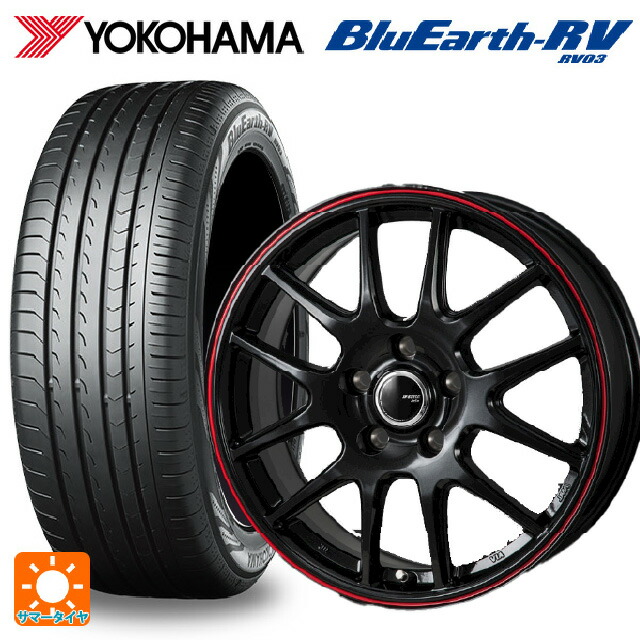 ニッサン セレナ(C28)用 215/55R17 94V ヨコハマ ブルーアース RV03 # ジャパン三陽 ジェイピースタイル ジェファ パールブラック/レッドライン 新品サマータイヤホイール 4本セット|タイヤホイール専門店コニシタイヤ