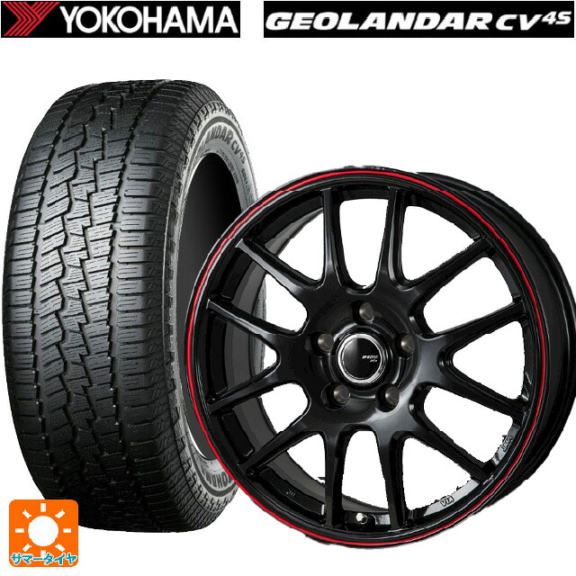 235/55R18 100V ヨコハマ ジオランダー CV G058 正規品 ジャパン三陽 ジェイピースタイル ジェファ パールブラック/レッドライン 18-7.5J 国産車用 サマータイヤホイール4本セット