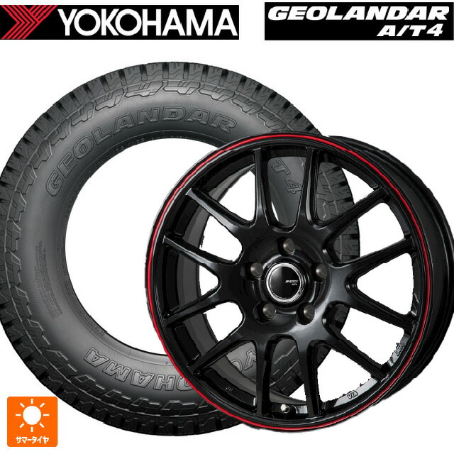 165/60R15 77H ヨコハマ ジオランダー AT4 G018 ブラックレター 正規品 ジャパン三陽 ジェイピースタイル ジェファ パールブラック/レッドライン 15-4.5J 国産車用 サマータイヤホイール4本セット