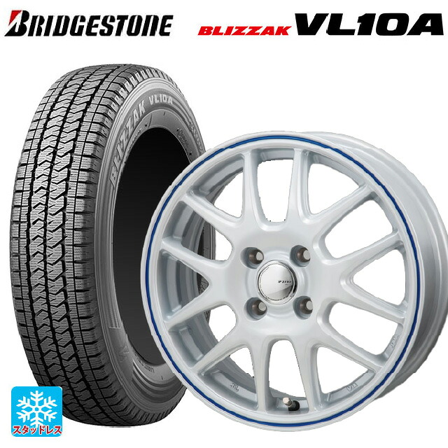トヨタ サクシード(160系)用 165/80R14 97/95N ブリヂストン ブリザック VL10A 正規品 ジャパン三陽 ジェイピースタイル ジェファ パールホワイト/ブルーライン 新品スタッドレスタイヤホイール 4本セット