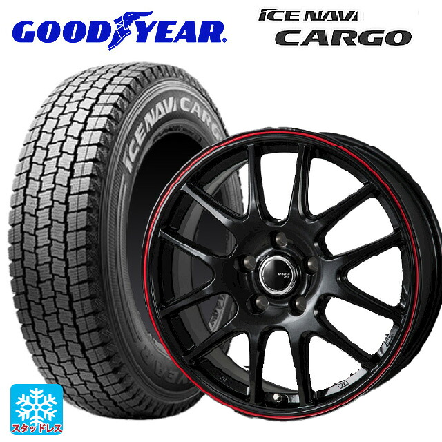 145/80R12 80/78N グッドイヤー アイスナビ カーゴ # ジャパン三陽 ジェイピースタイル ジェファ パールブラック/レッドライン 12-3.5J 国産車用 スタッドレスタイヤホイール4本セット|タイヤホイール専門店コニシタイヤ