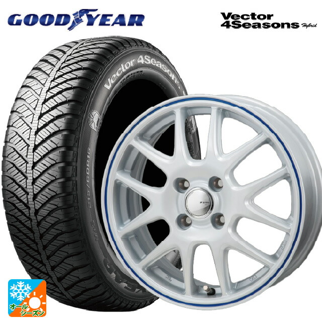 165/70R14 81S グッドイヤー ベクターフォーシーズンズ ハイブリッド ジャパン三陽 ジェイピースタイル ジェファ パールホワイト/ブルーライン 14-5.5J 国産車用 オールシーズンタイヤホイール4本セット