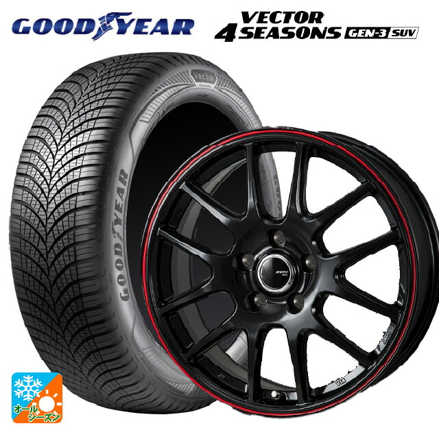 2024年製 225/60R17 103V XL グッドイヤー ベクター4シーズンズ ジェン3 SUV # ジャパン三陽 ジェイピースタイル ジェファ パールブラック/レッドライン 17-7J 国産車用 オールシーズンタイヤホイール4本セット